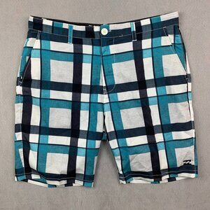 Billabong Platinum X Mens Swim Trunks 34 White Blue Black Plaid Boardshorts
